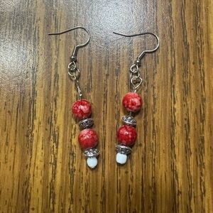 Red and Silver Beaded Earrings, homemade by Loop & Ladder